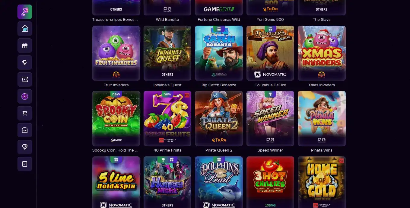Игровой интерфейс Zeon casino